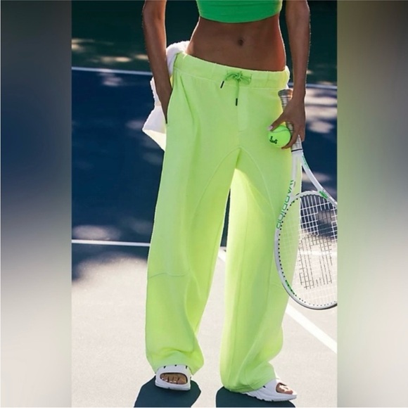 NEW FP Movement Free People MVP Pants Neon Green Slouchy Wide Loose Baggy Boho - Picture 2 of 13